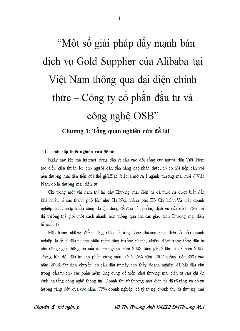 Một số giải pháp đẩy mạnh bán dịch vụ Gold Supplier của Alibaba tại Việt Nam thông qua đại diện chính thức Công ty cổ phần đầu tư và công nghệ OSB 3