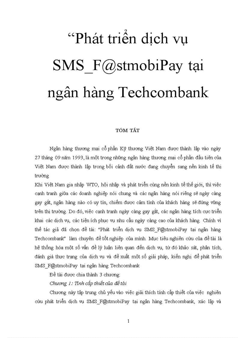 Phát triển dịch vụ SMS F stmobiPay tại ngân hàng Techcombank 3