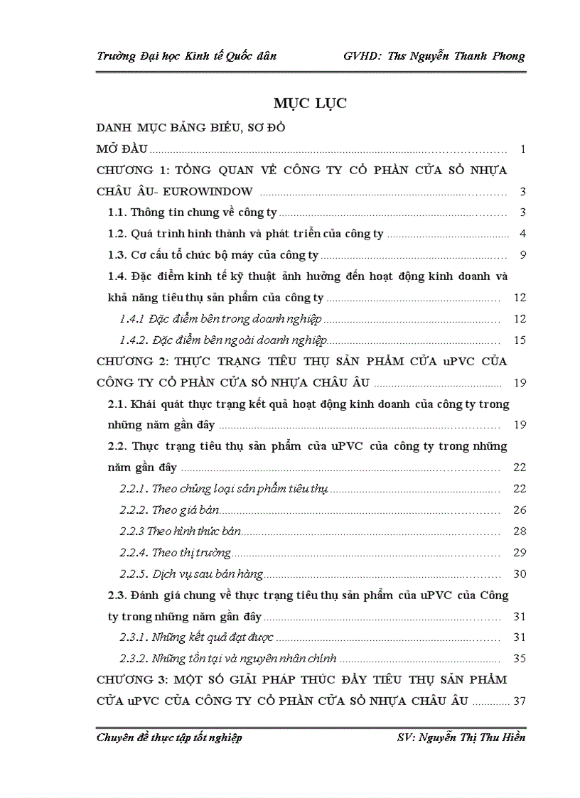 Một số giải pháp nhằm thúc đẩy hoạt động tiêu thụ sản phẩm cửa uPVC của Công ty cổ phần cửa sổ nhựa Châu Âu EUROWINDOW