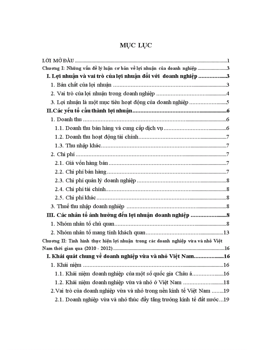 Tình hình thực hiện lợi nhuận trong các doanh nghiệp vừa và nhỏ Việt Nam thời gian qua 2010 2012
