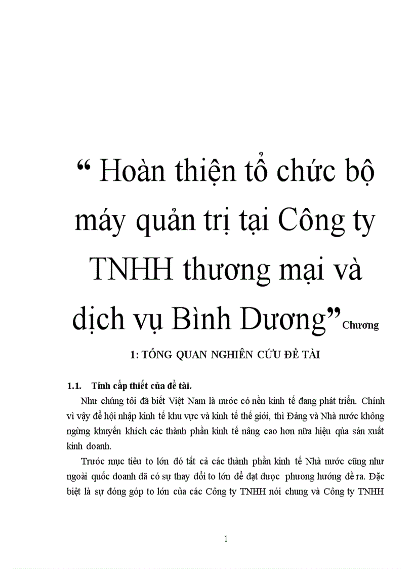 Hoàn thiện tổ chức bộ máy quản trị tại Công ty TNHH thương mại và dịch vụ Bình Dương