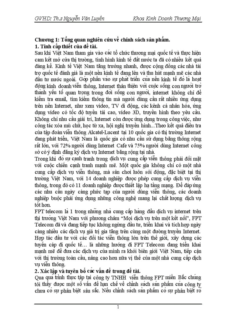 Các phương pháp nghiên cứu và thực trạng phát triển chính sách sản phẩm đối với khách hàng mục tiêu là sinh viên và công nhân viên chức của công ty tnhh fpt telecom miền bắc