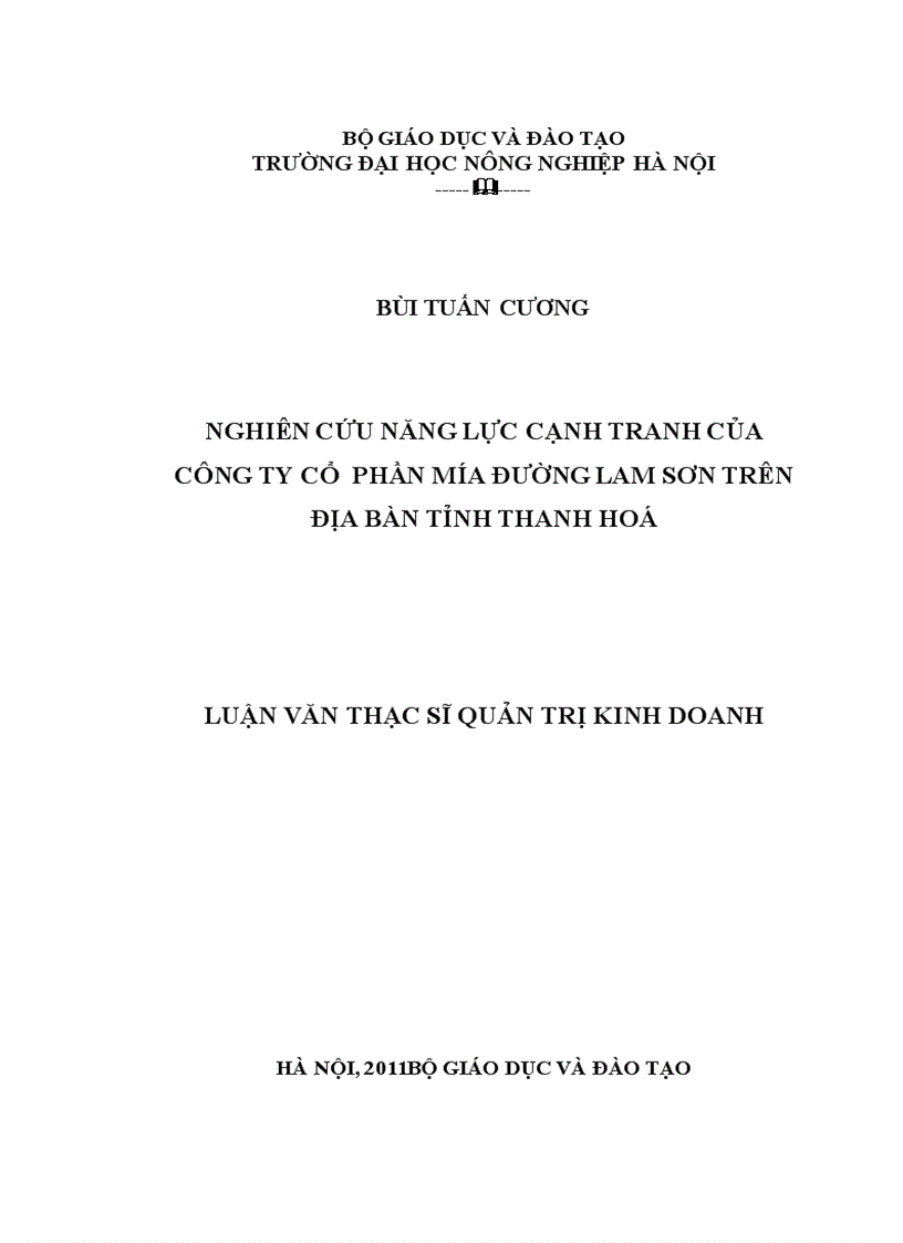 Nghiên cứu năng lực cạnh tranh của công ty cổ phần mía đường lam sơn trên địa bàn tỉnh thanh hoá