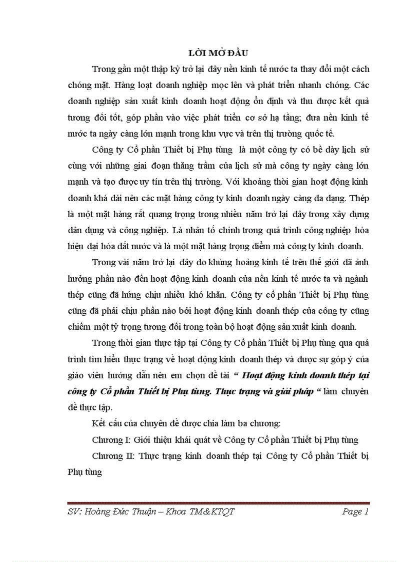 Hoạt động kinh doanh thép tại công ty Cổ phần Thiết bị Phụ tùng Thực trạng và giải pháp 1