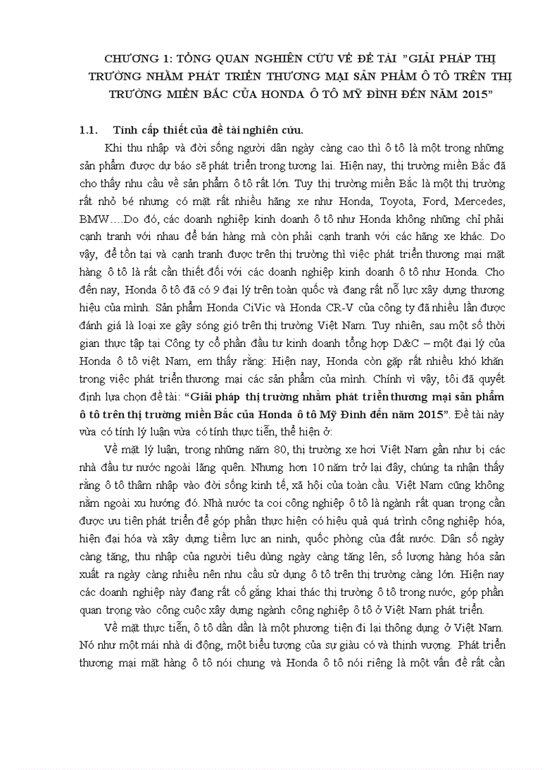 Giải pháp thị trường nhằm phát triển thương mại sản phẩm ô tô trên thị trường miền bắc của honda ô tô mỹ đình đến năm 2015