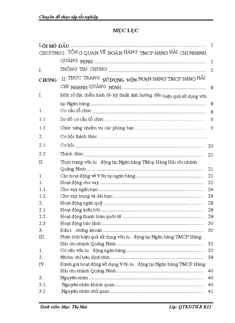 Nâng cao hiệu quả sử dụng Vốn lưu động tại Ngân hàng TMCP Hàng Hải chi nhánh Quảng Ninh 1