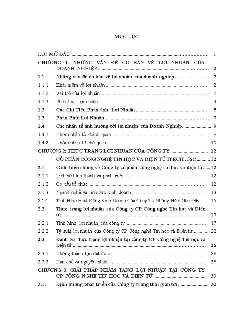 Thực trạng lợi nhuận của công ty cổ phần công nghệ tin học và điện tử itech jsc