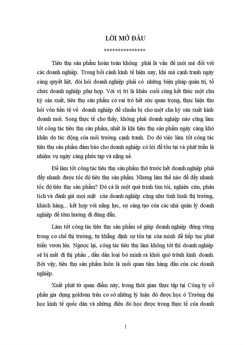 Một số giải pháp thúc đẩy hoạt động tiêu thụ sản phẩm tại Công ty cổ phần gia dụng goldsun