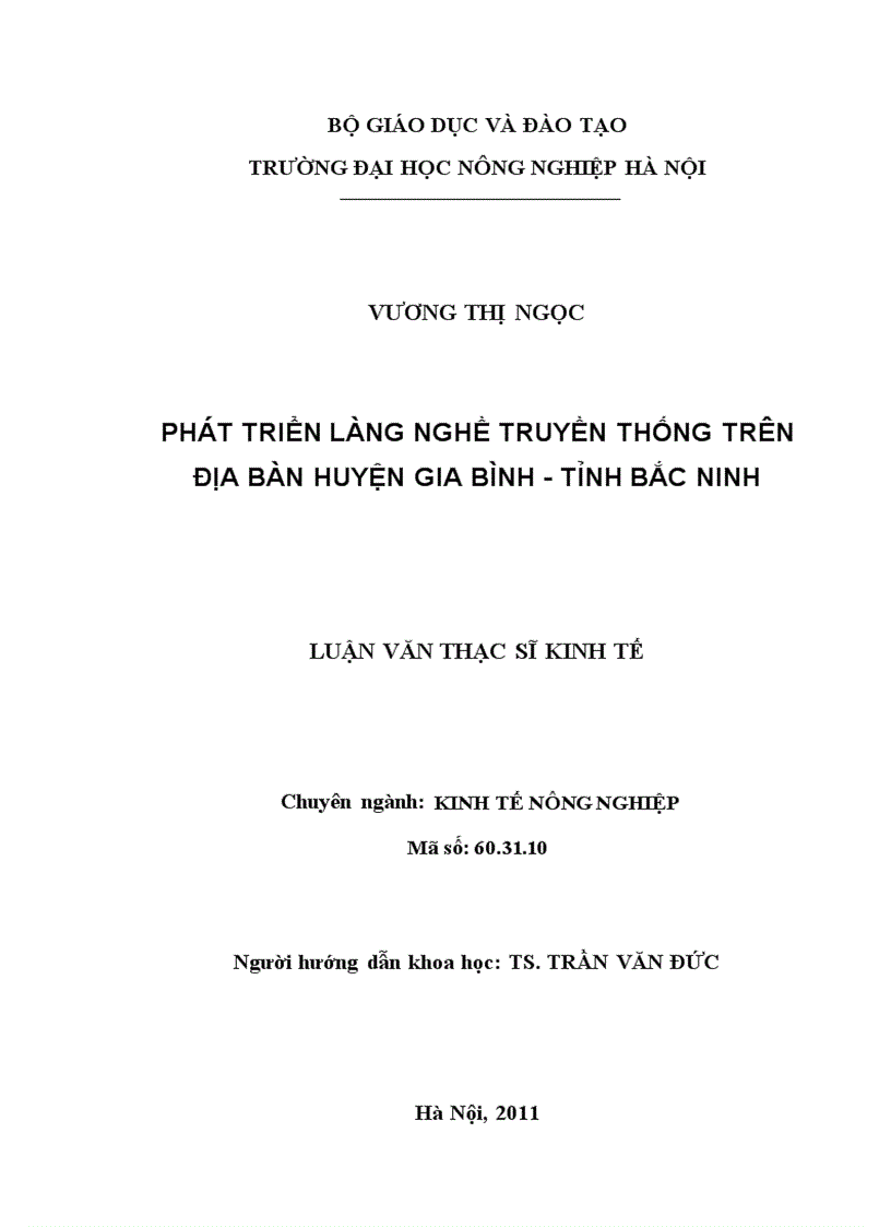 Phát triển làng nghề truyền thống trên địa bàn huyện gia bình tỉnh bắc ninh