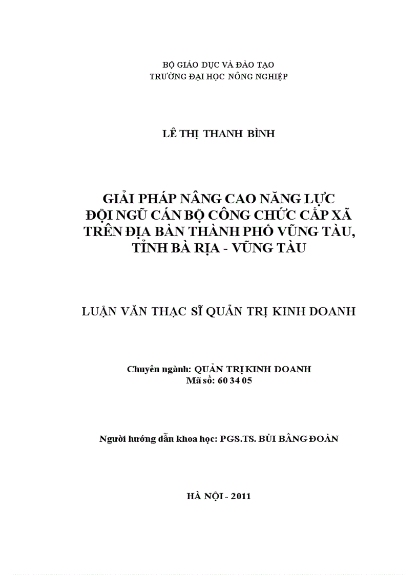 Giải pháp nâng cao năng lực đội ngũ cán bộ công chức cấp xã trên địa bàn thành phố vũng tàu tỉnh bà rịa vũng tàu