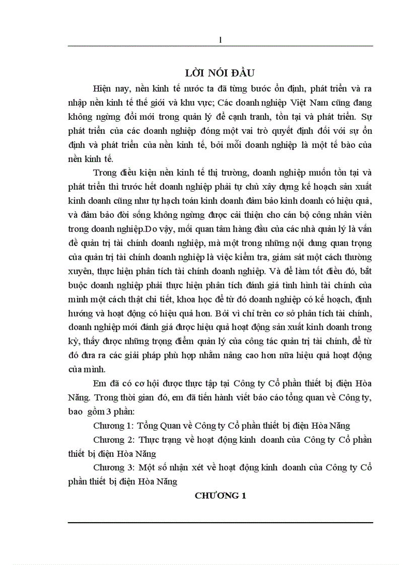Thực trạng về hoạt động kinh doanh của Công ty Cổ phần thiết bị điện Hòa Năng