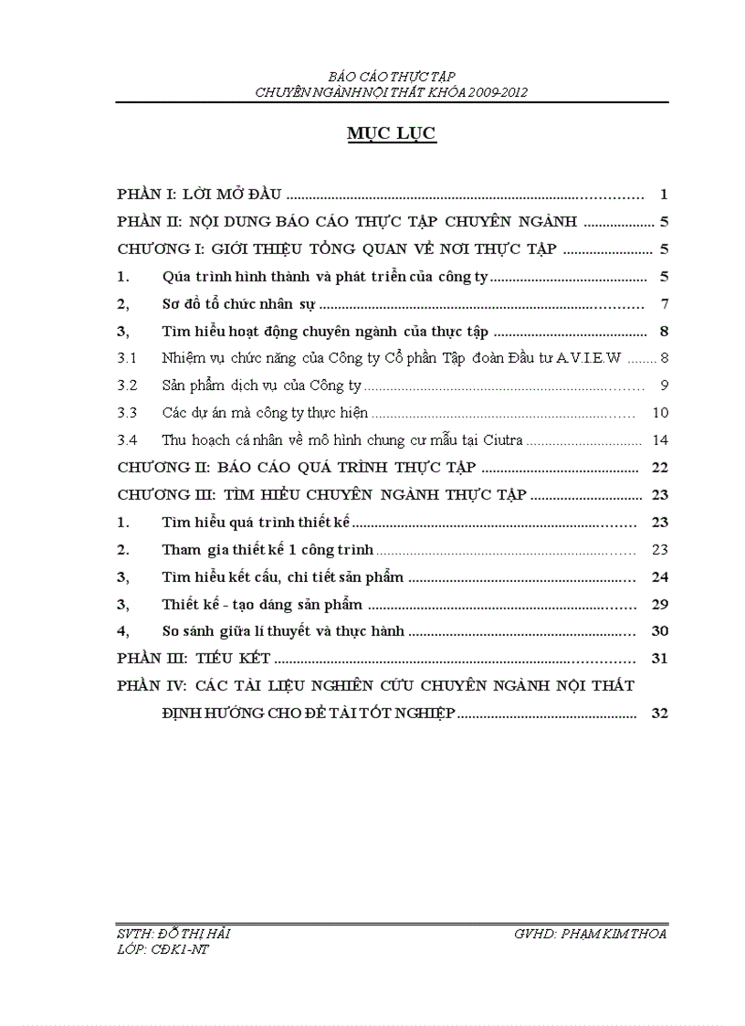Báo cáo thực tập tại Cổ phần Tập đoàn Đầu tư và Xây dựng A V I E W