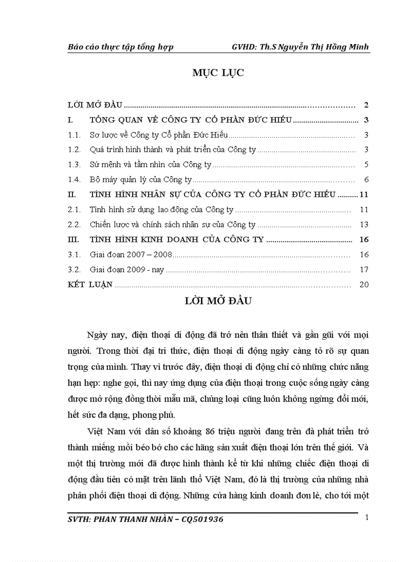 Báo cáo thực tập tại Công ty Cổ phần Đức Hiếu