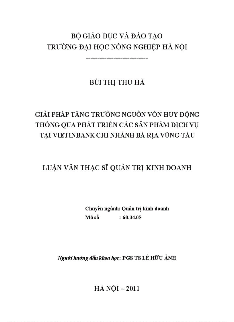 Giải pháp tăng trưởng nguồn vốn huy động thông qua phát triển các sản phẩm dịch vụ tại vietinbank chi nhánh bà rịa vũng tàu