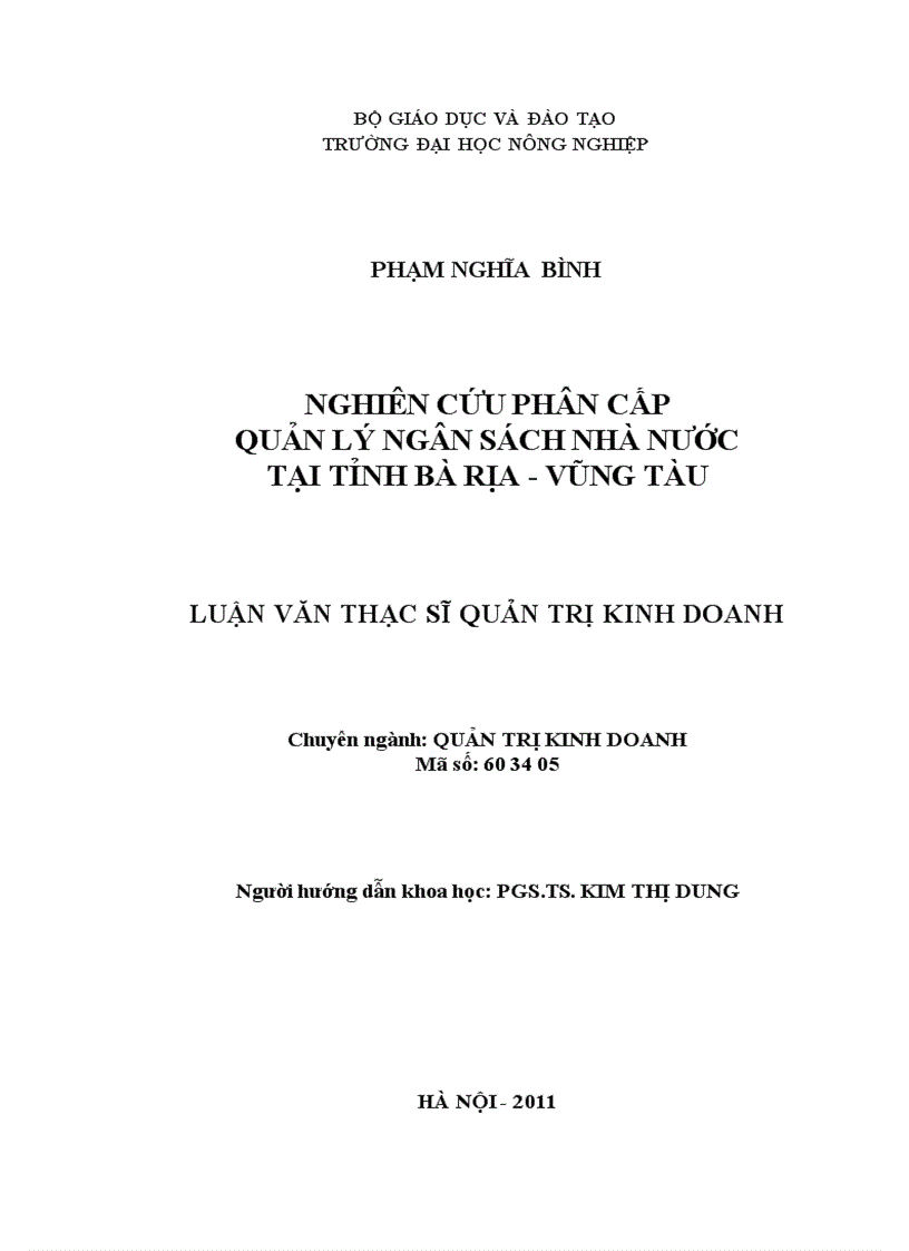 Nghiên cứu phân cấp quản lý ngân sách nhà nước tại tỉnh bà rịa vũng tàu 1