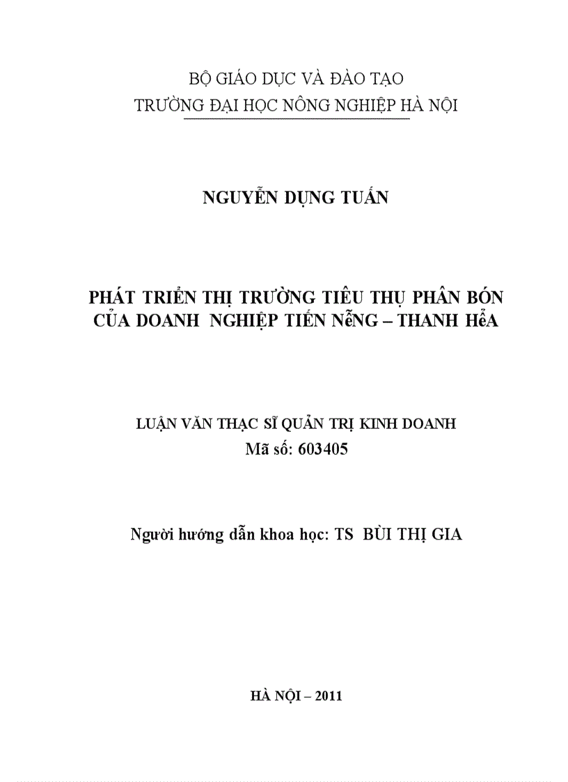 Phát triển thị trường tiêu thụ phân bón của doanh nghiệp tiến nông thanh hóa