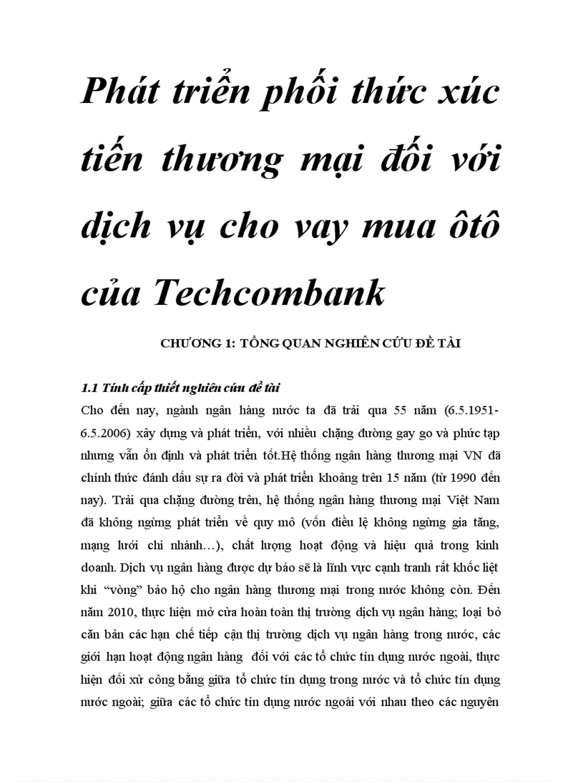 Phát triển phối thức xúc tiến thương mại đối với dịch vụ cho vay mua ôtô của Techcombank