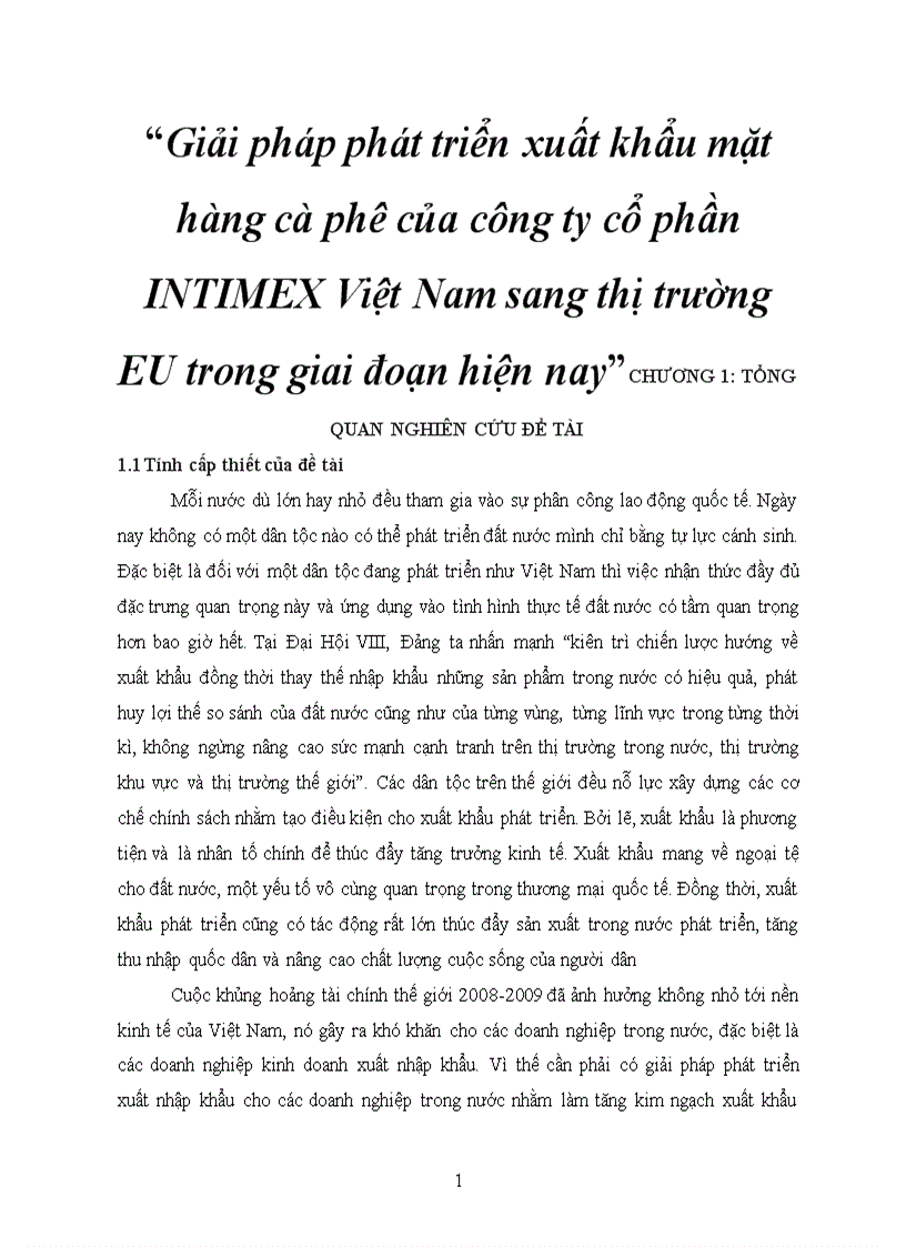 Giải pháp phát triển xuất khẩu mặt hàng cà phê của công ty cổ phần INTIMEX Việt Nam sang thị trường EU trong giai đoạn hiện nay