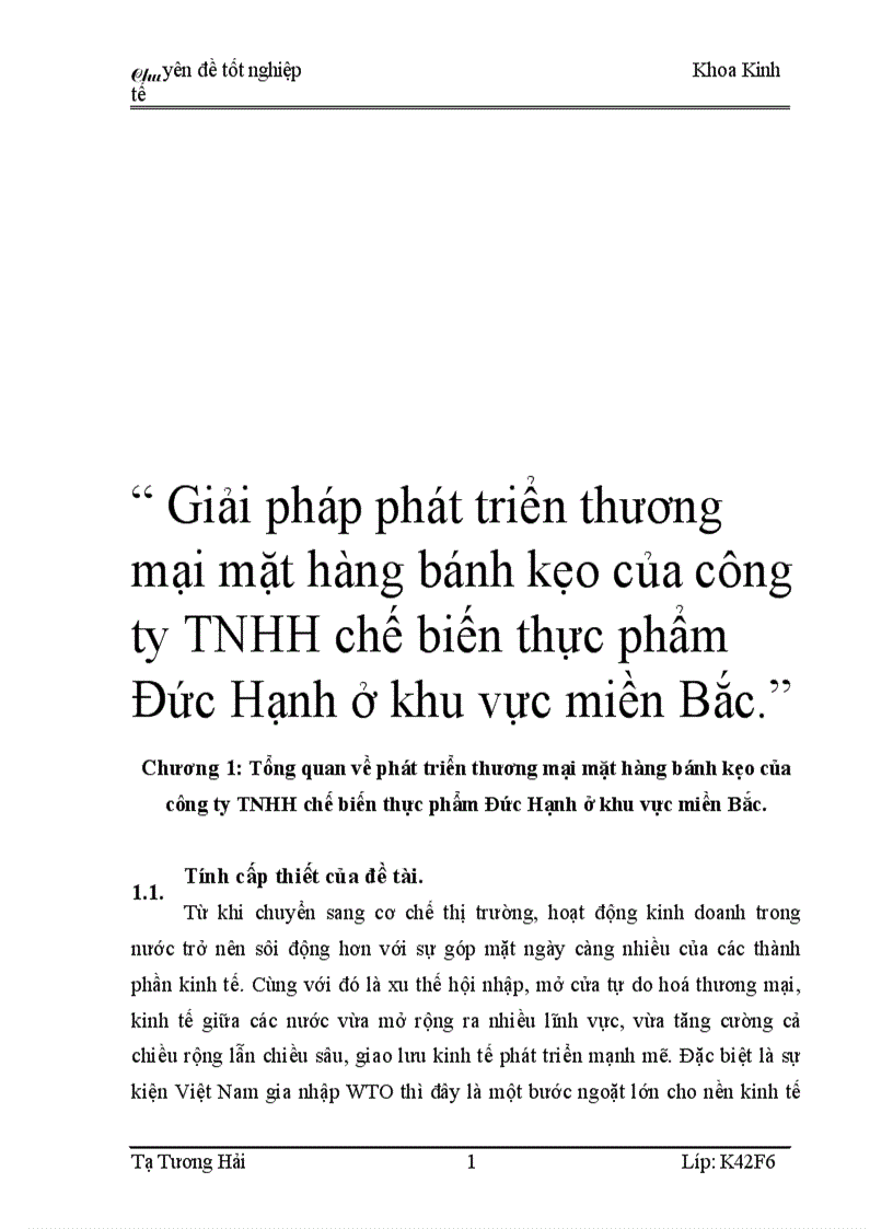 Giải pháp phát triển thương mại mặt hàng bánh kẹo của công ty TNHH chế biến thực phẩm Đức Hạnh ở khu vực miền Bắc