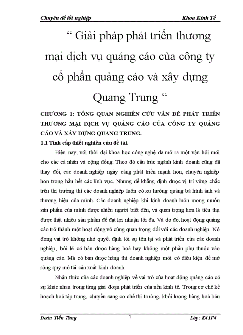 Giải pháp phát triển thương mại dịch vụ quảng cáo của công ty cổ phần quảng cáo và xây dựng Quang Trung