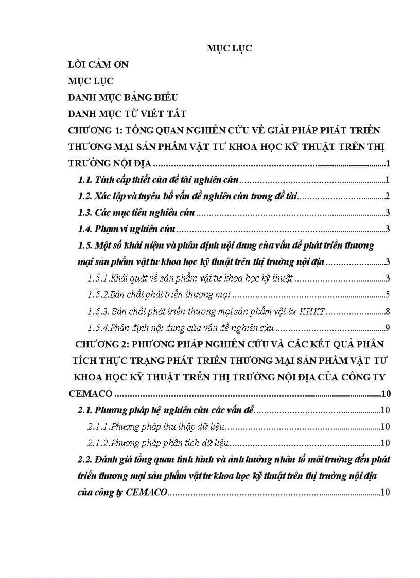 Giải pháp thị trường nhằm phát triển thương mại sản phẩm vật tư khoa học kỹ thuật trên thị trường nội địa của công ty cổ phần hóa chất và vật tư khoa học kỹ thuật CEMACO