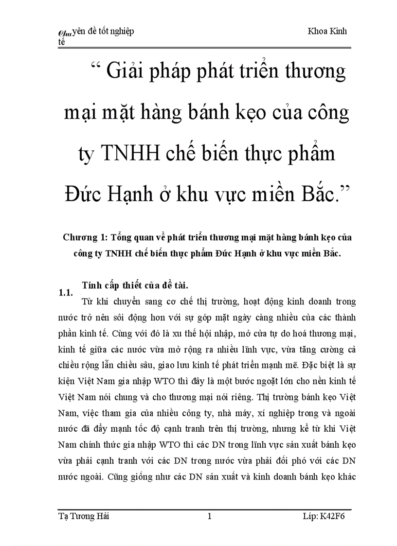 Giải pháp phát triển thương mại mặt hàng bánh kẹo của công ty TNHH chế biến thực phẩm Đức Hạnh ở khu vực miền Bắc 3