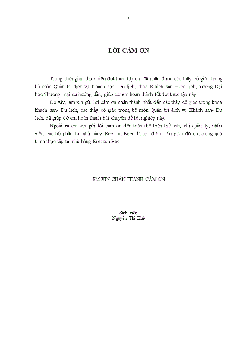 Nâng cao chất lượng dịch vụ ăn uống tại nhà hàng ERESSON BEER