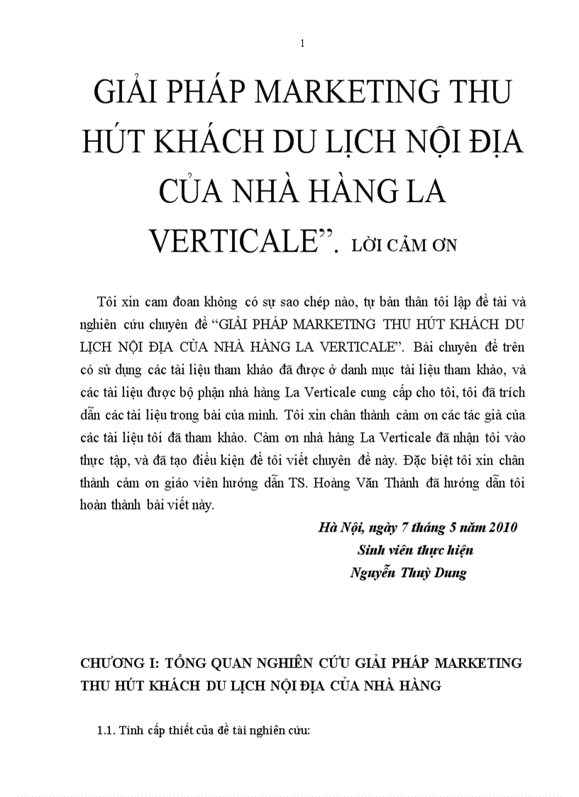 GIải pháp MARKETING thu hút khách du lịch nội địa của nhà hàng la verticale