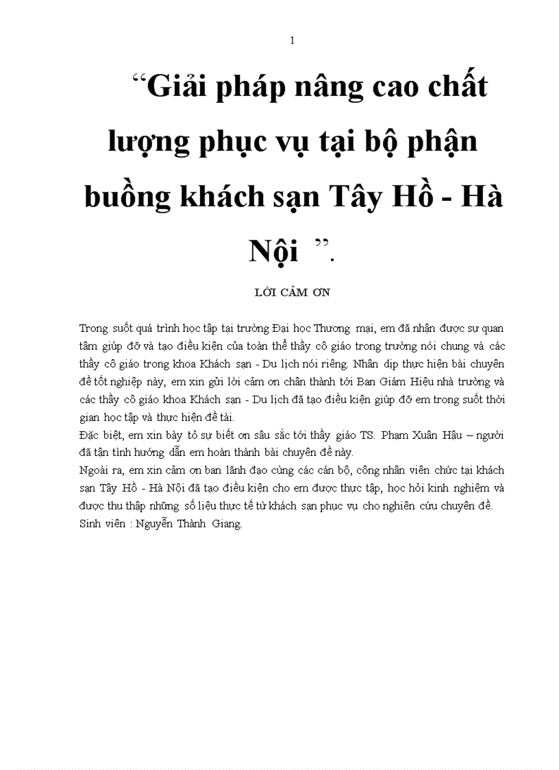 Giải pháp nâng cao chất lượng phục vụ tại bộ phận buồng khách sạn Tây Hồ Hà Nội 5