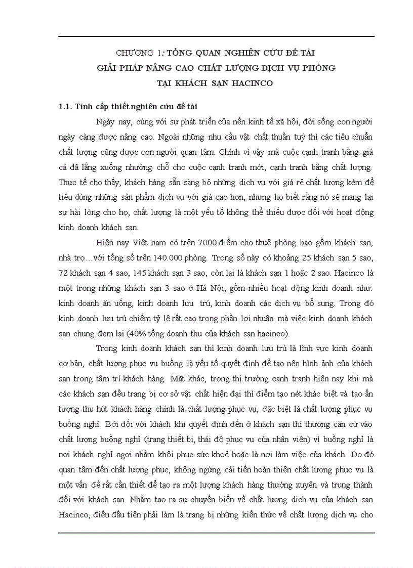 Giải pháp nâng cao chất lượng dịch vụ phòng tại khách sạn HACINCO 1