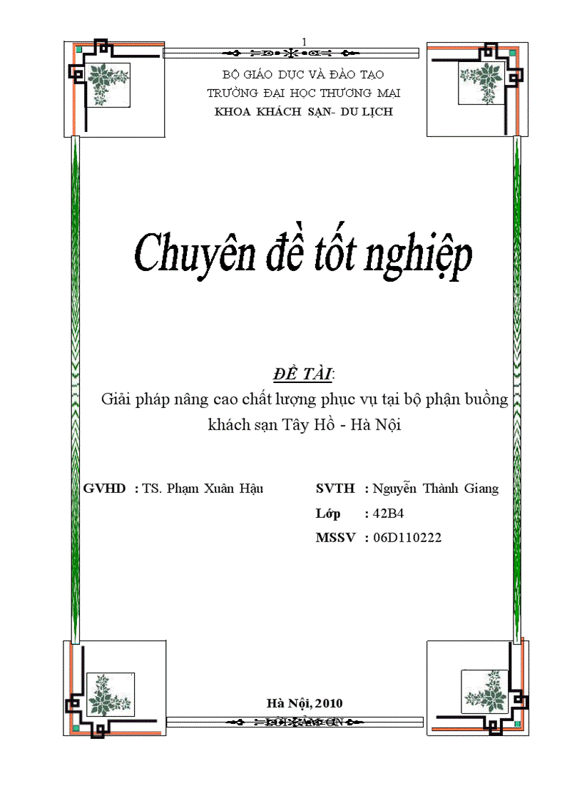 Giải pháp nâng cao chất lượng phục vụ tại bộ phận buồng khách sạn Tây Hồ Hà Nội