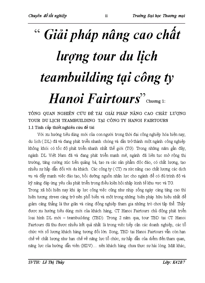 Giải pháp nâng cao chất lượng tour du lịch teambuilding tại công ty Hanoi Fairtours 3