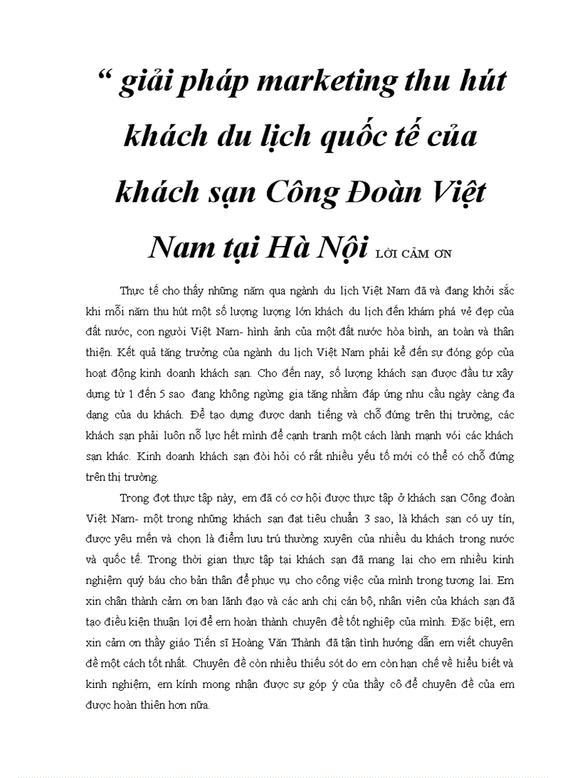 Giải pháp marketing thu hút khách du lịch quốc tế của khách sạn Công Đoàn Việt Nam tại Hà Nội 1