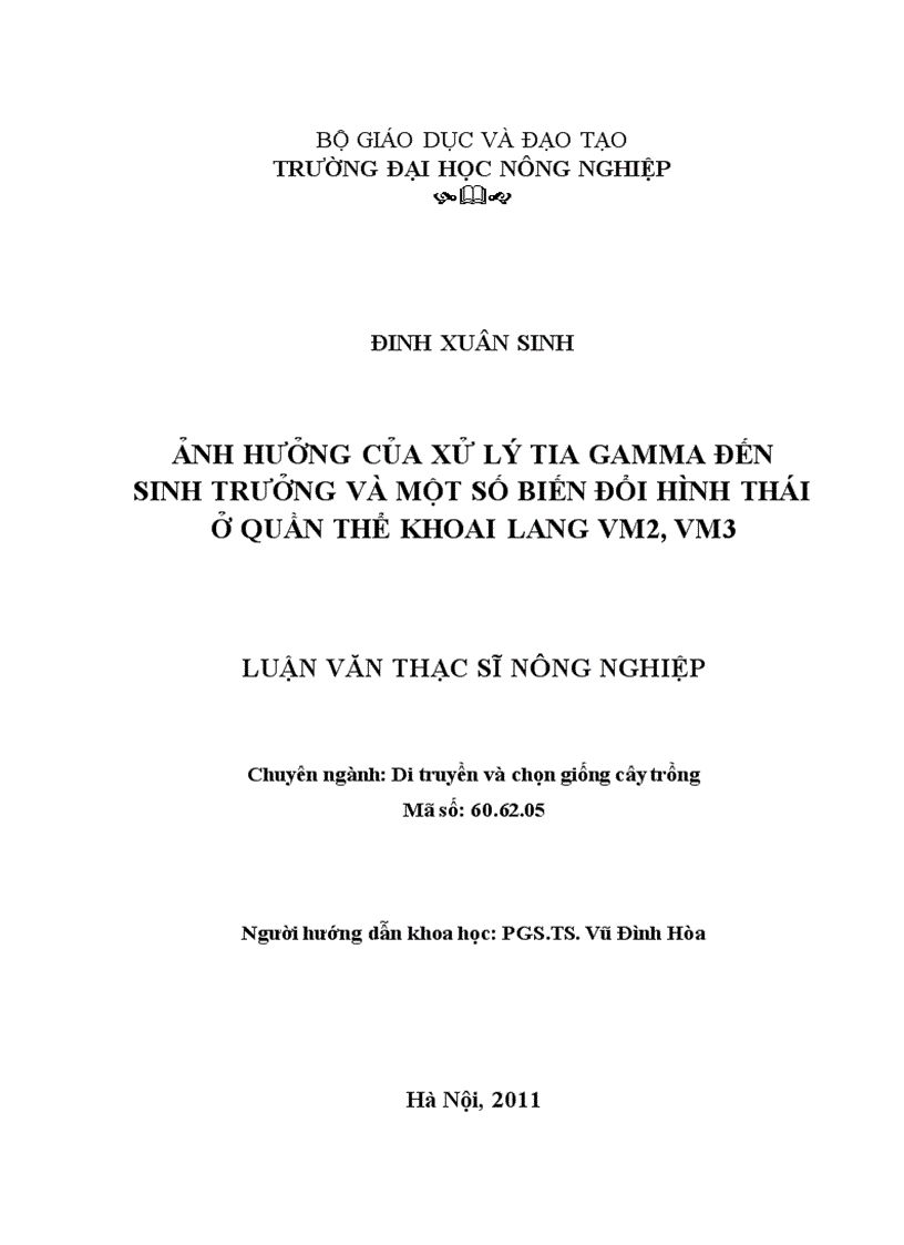 Ảnh hưởng của xử lý tia gamma đến sinh trưởng và một số biến đổi hình thái ở quần thể khoai lang vm2 vm3