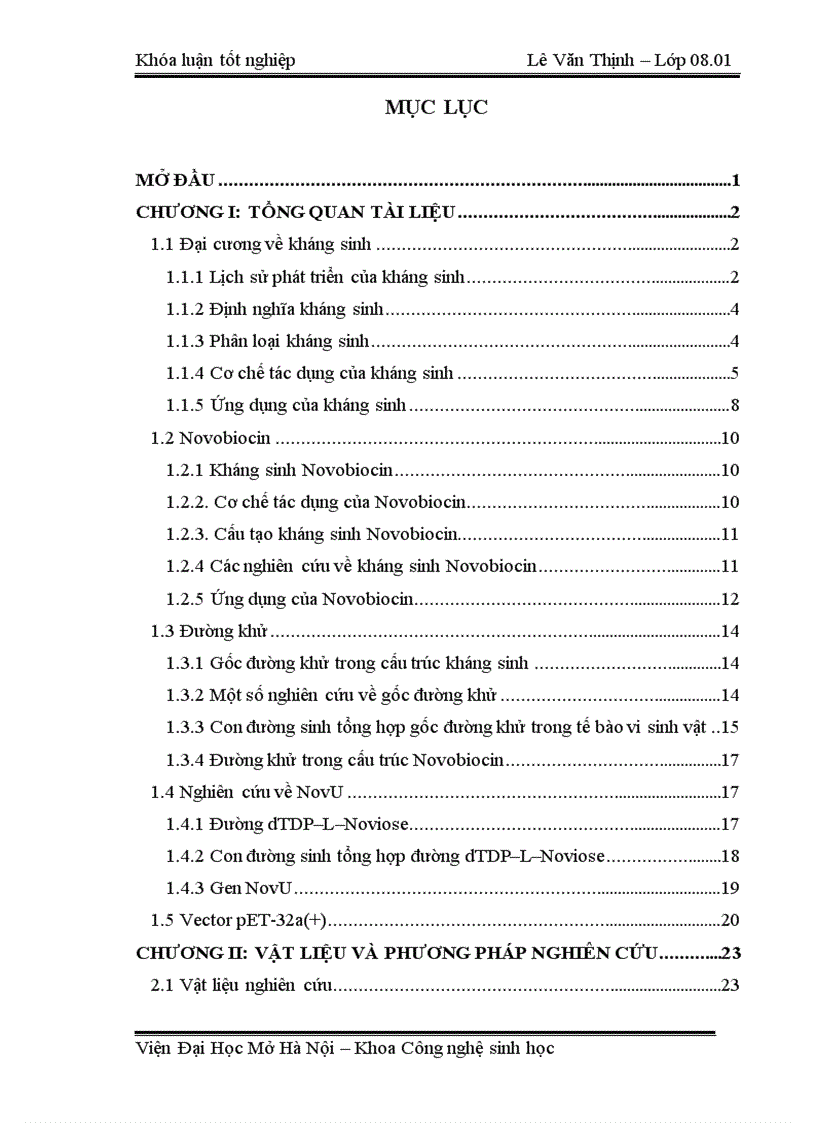 Nghiên cứu biểu hiện gen NovU tham gia sinh tổng hợp đuờng khử dTDP L Noviose thuộc nhóm gen sinh tổng hợp kháng sinh Novobiocin
