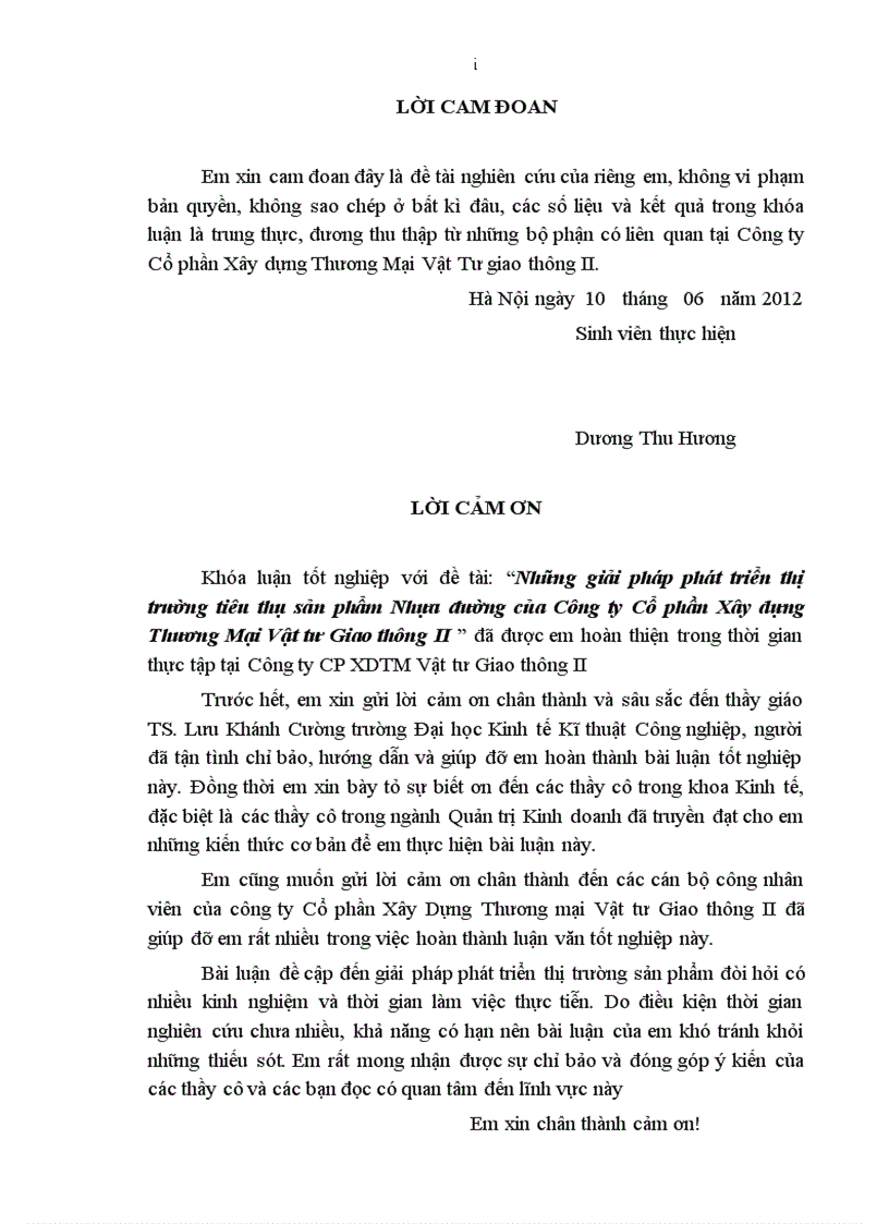 Những giải pháp phát triển thị trường tiêu thụ sản phẩm Nhựa đường của Công ty Cổ phần Xây dựng Thương Mại Vật tư Giao thông II