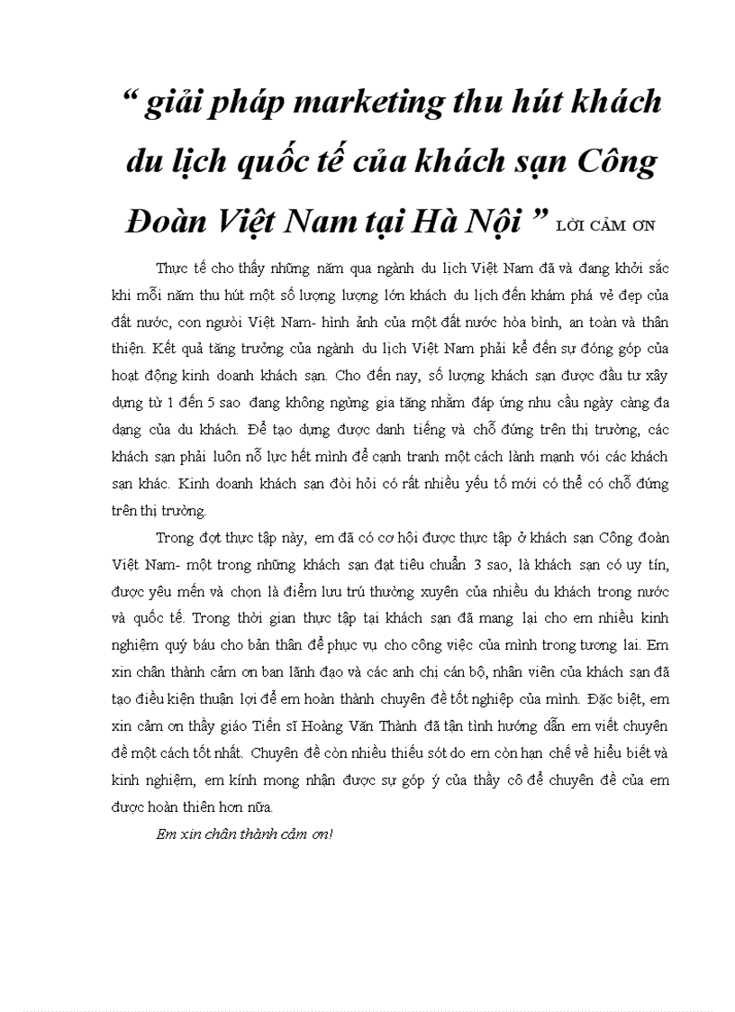 Giải pháp marketing thu hút khách du lịch quốc tế của khách sạn Công Đoàn Việt Nam tại Hà Nội 1