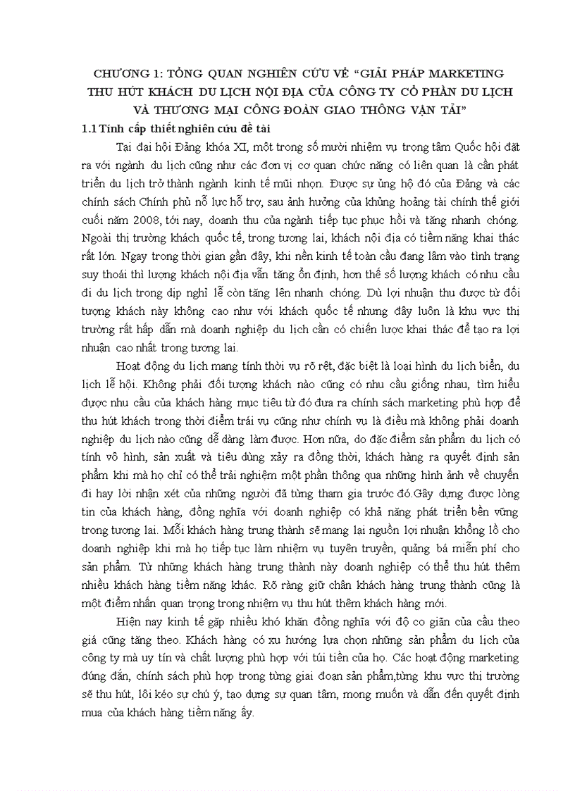 Giải pháp marketing thu hút khách du lịch nội địa của công ty cổ phần du lịch và thương mại công đoàn giao thông vận tải