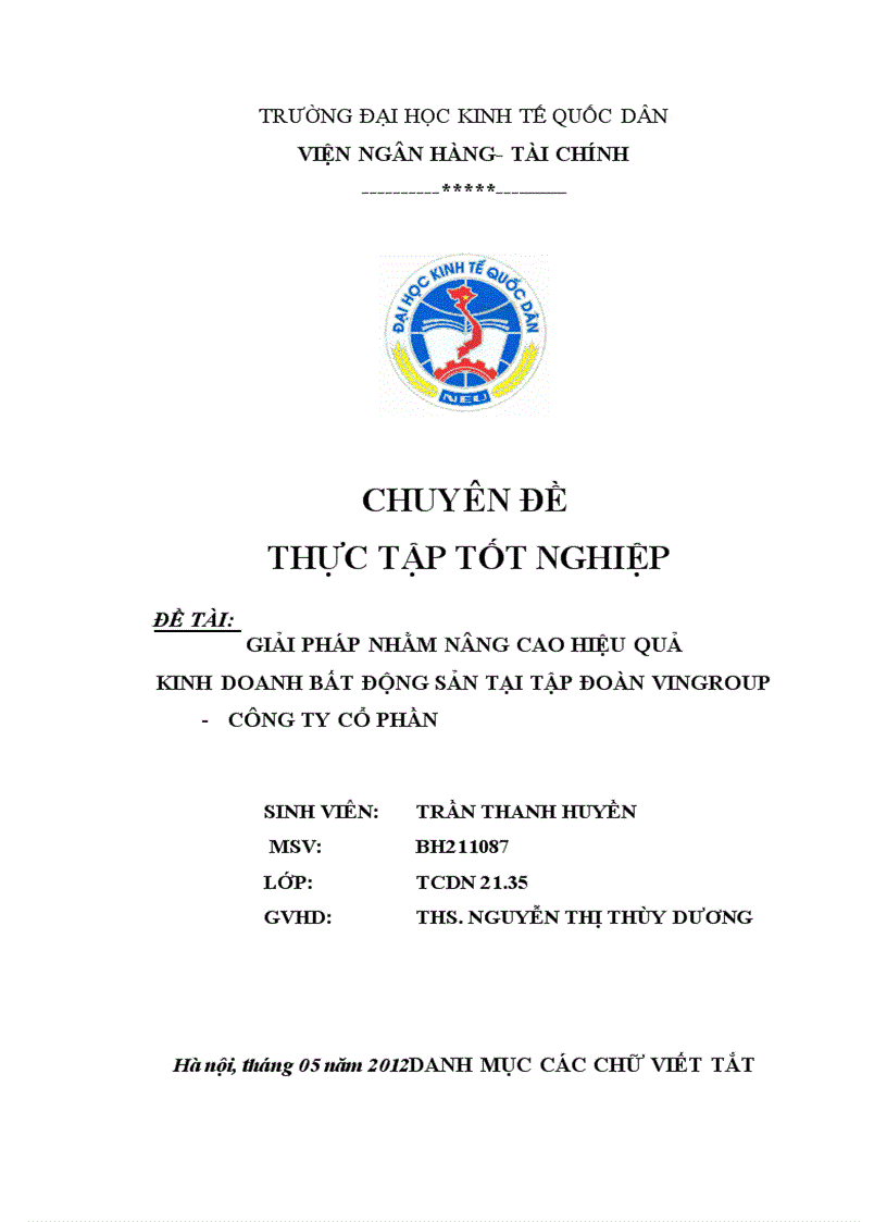 Giải pháp nhằm nâng cao hiệu quả kinh doanh bất động sản tại tập đoàn vingroup công ty cổ phần