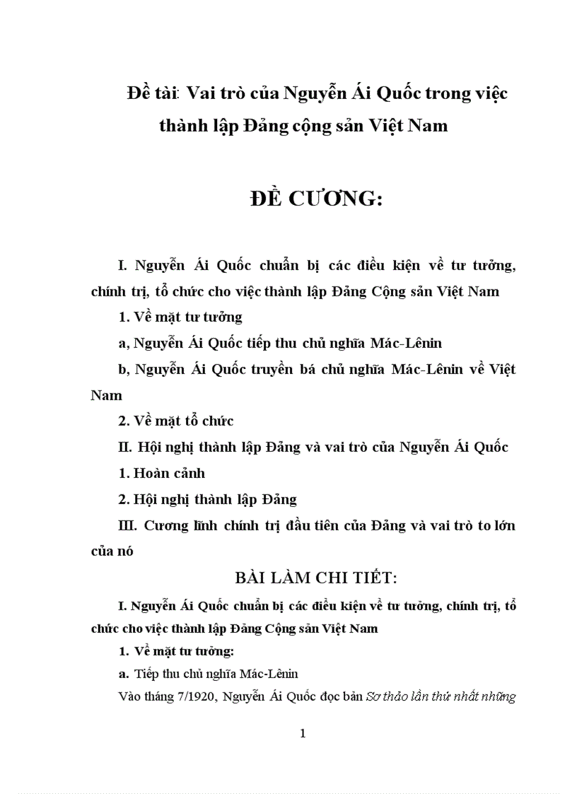 Vai trò của Nguyễn Ái Quốc trong việc thành lập Đảng cộng sản Việt Nam