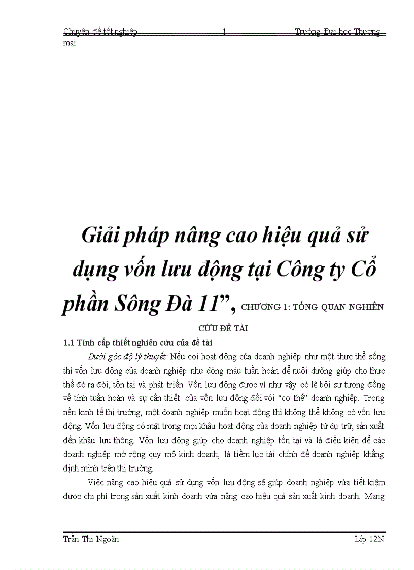 Giải pháp nâng cao hiệu quả sử dụng vốn lưu động tại Công ty Cổ phần Sông Đà 1 3