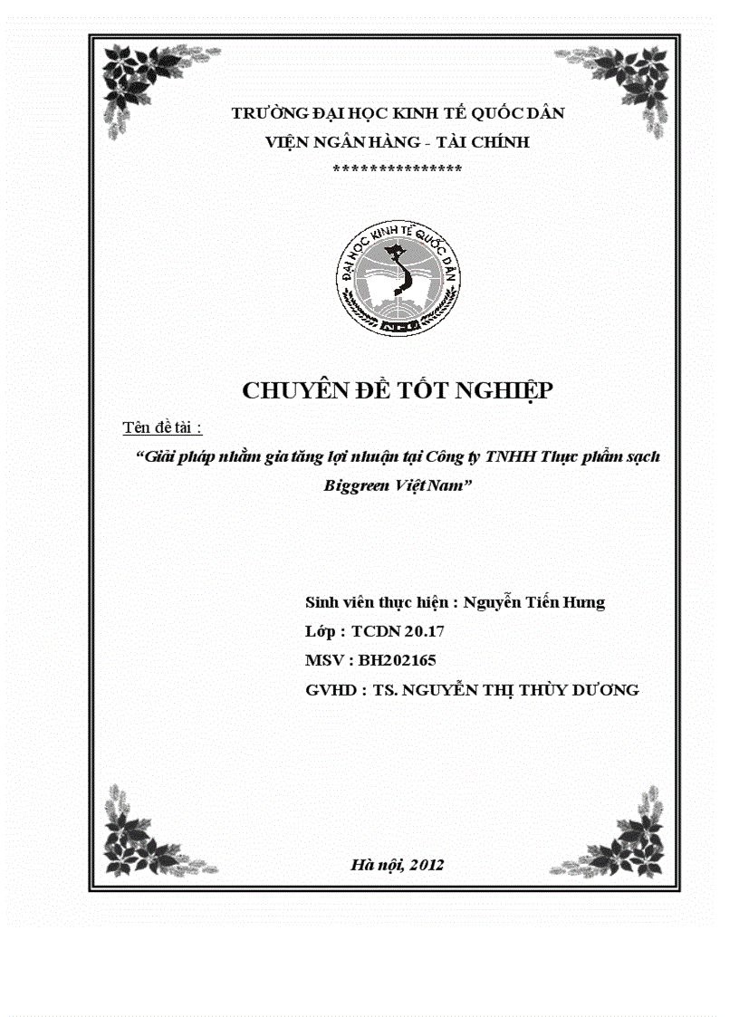 Giải pháp nhằm gia tăng lợi nhuận tại Công ty TNHH Thực phẩm sạch Biggreen Việt Nam