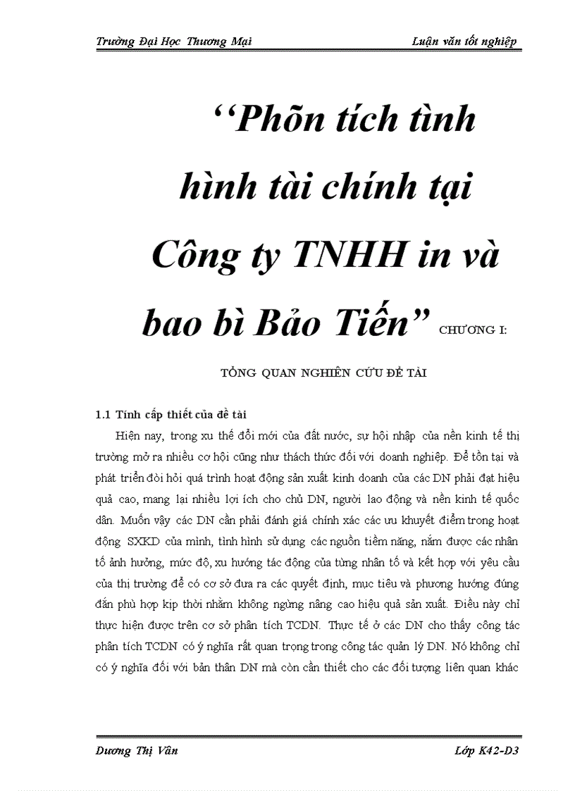 Phân tích tình hình tài chính tại Công ty TNHH in và bao bì Bảo Tiến 1