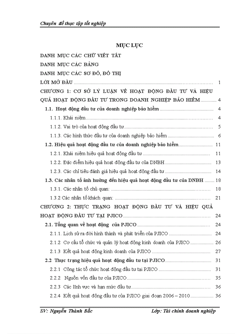 Thực trạng hoạt động đầu tư và hiệu quả hoạt động đầu tư tại pjico 1