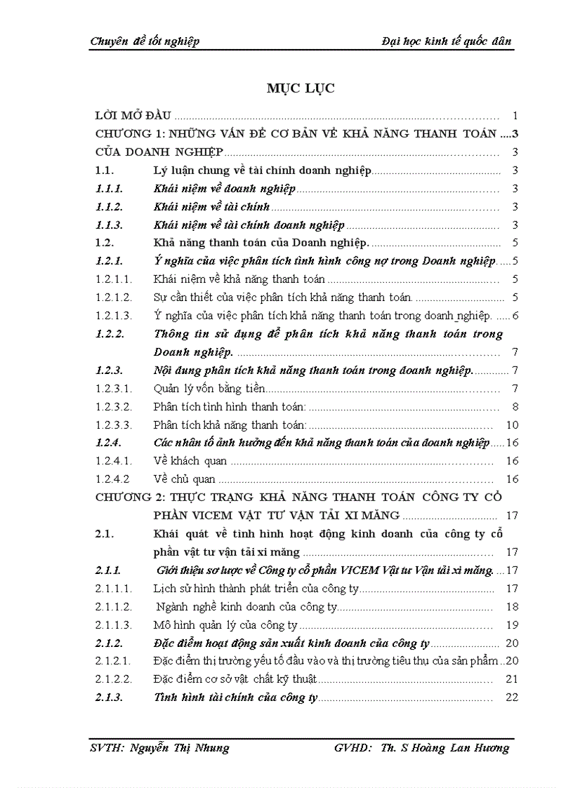 Phân tích khả năng thanh toán công ty cổ phần vicem vật tư vận tải xi măng 1