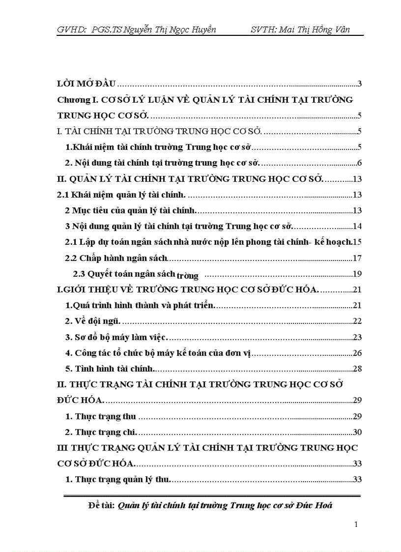 Quản lý tài chính tại Trường Trung học cơ sở Đức Hóa
