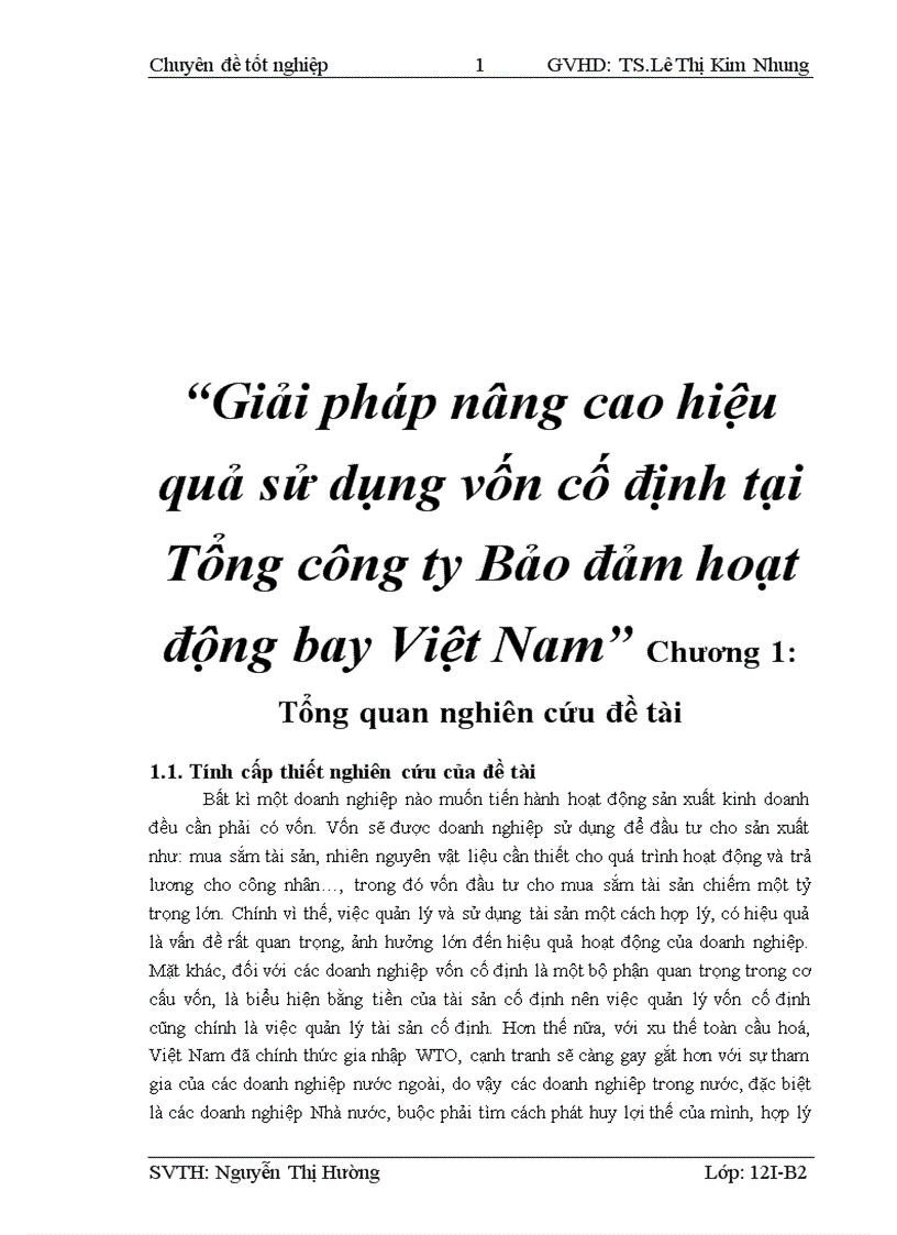 Giải pháp nâng cao hiệu quả sử dụng vốn cố định tại Tổng công ty Bảo đảm hoạt động bay Việt Nam 3