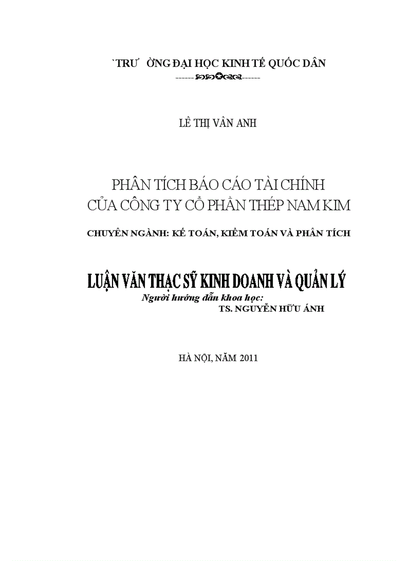 Phân tích báo cáo tài chính của công ty cổ phần thép Nam Kim