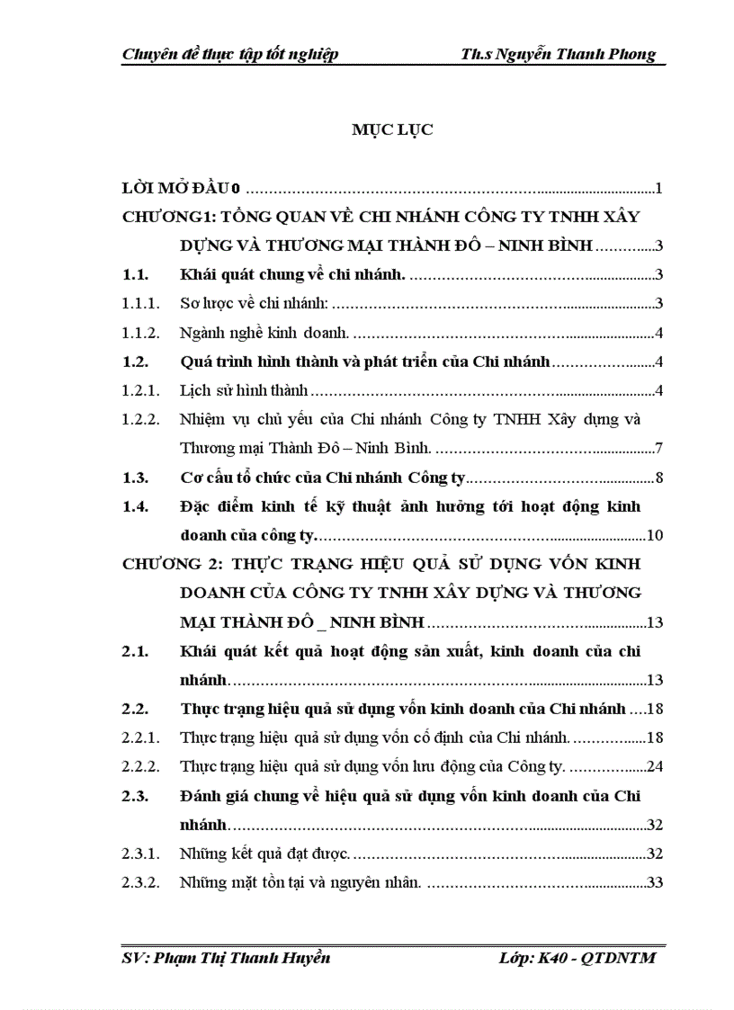 Thực trạng hiệu quả sử dụng vốn kinh doanh của công ty tnhh xây dựng và thương mại thành đô ninh bình
