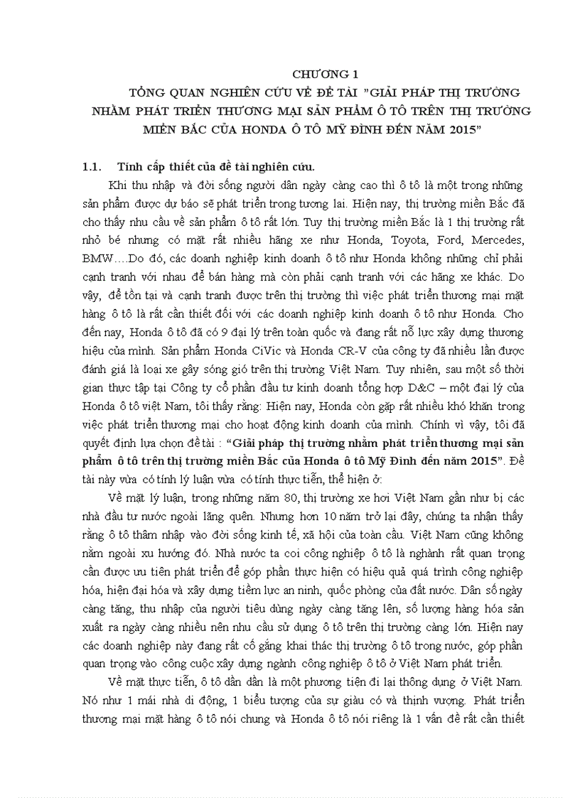 Giải pháp thị trường nhằm phát triển thương mại sản phẩm ô tô trên thị trường miền bắc của honda ô tô mỹ đình đến năm 2015